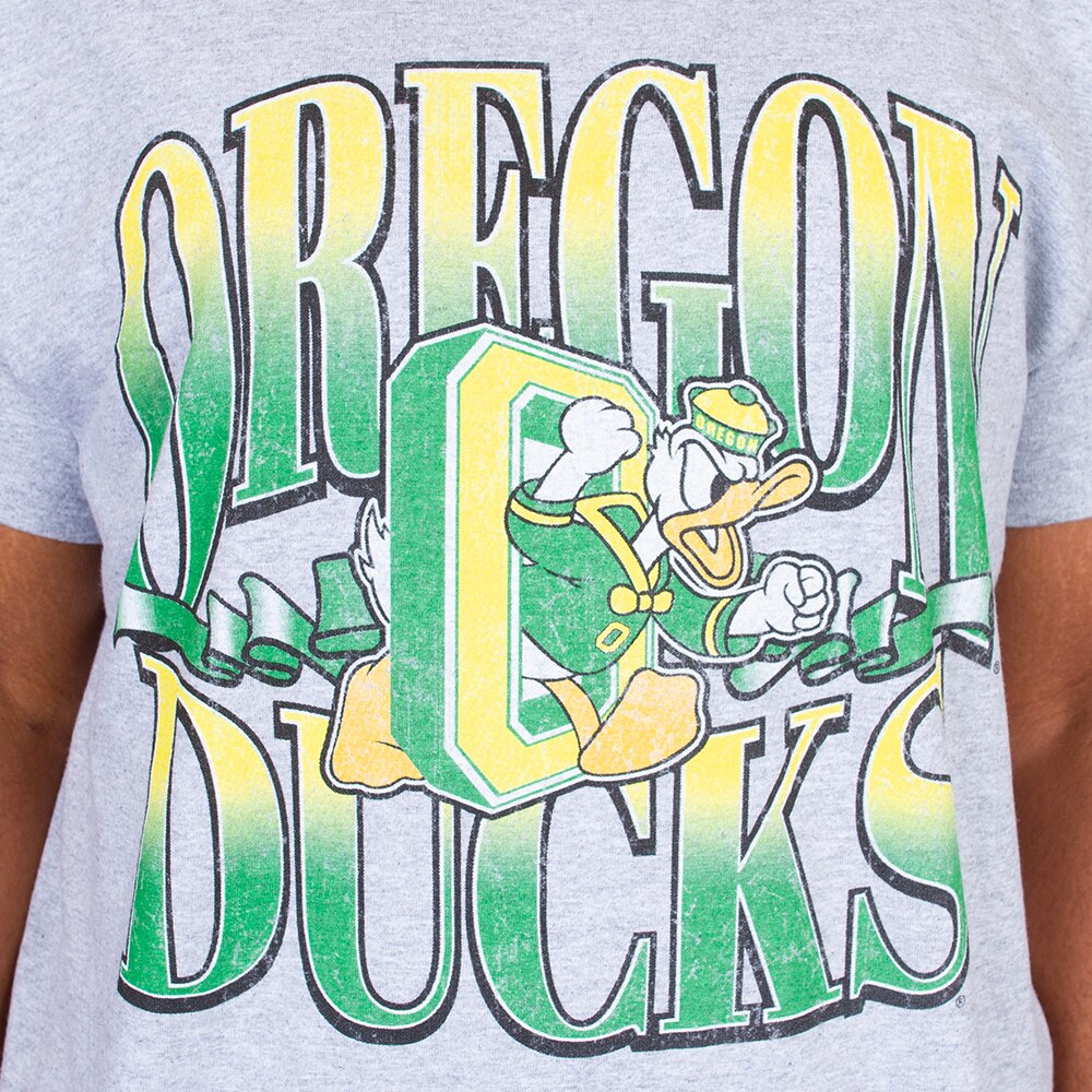 DTO, Blue 84, Grey, Crew Neck, Cotton Blend, Men, Unisex, Mill Dyed, 90's style, Oregon Ducks design, T-Shirt, 904685